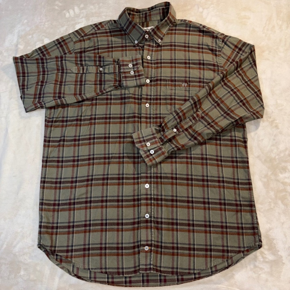Southern Point Co Mens XL Plaid Flannel Shirt Green Rust Cotton Button Down